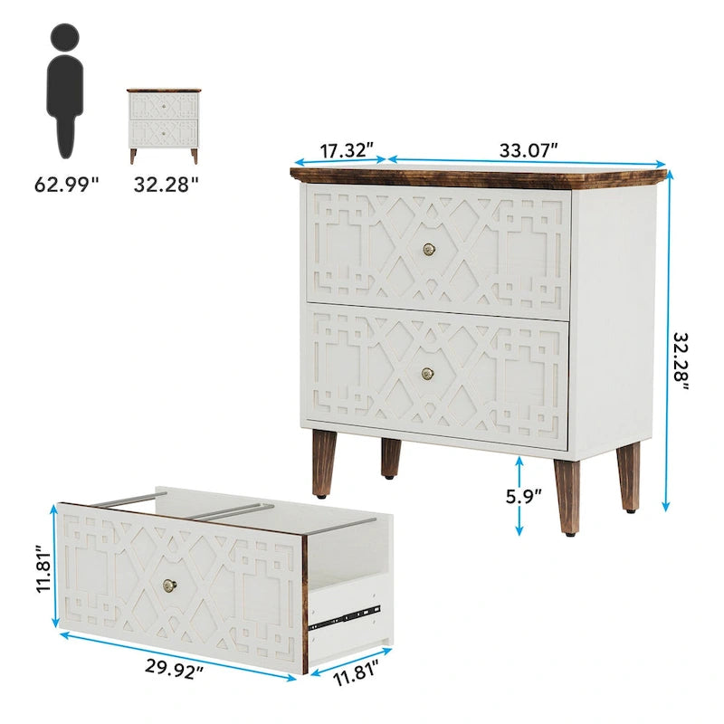 Meuble de classement latéral à 2 tiroirs, armoire de classement de bureau pour dossiers A4 / format lettre / format légal