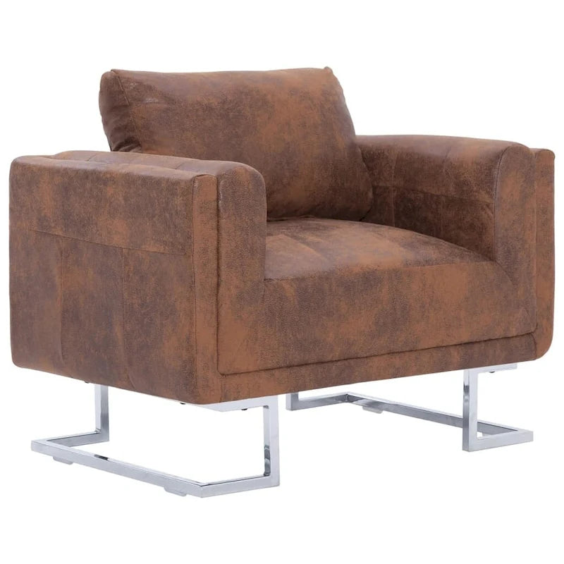 Fauteuil en similicuir suédé marron - 33 x 24,4 x 28,7