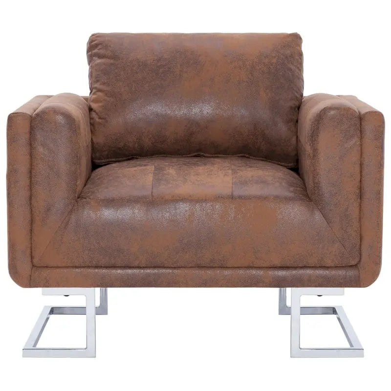 Fauteuil en similicuir suédé marron - 33 x 24,4 x 28,7