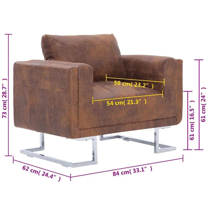 Fauteuil en similicuir suédé marron - 33 x 24,4 x 28,7