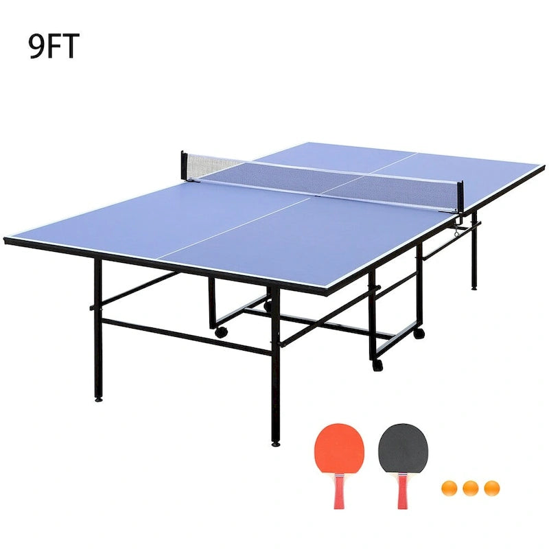 9FT Foldable&Portable Tennis Ping Pong Table Set, 2 Paddles&3 Balls