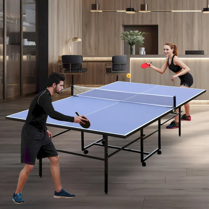 Table de ping-pong pliable et portable de 9 pieds, 2 raquettes et 3 balles