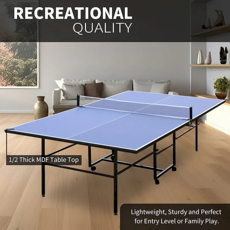 Table de ping-pong pliable et portable de 9 pieds, 2 raquettes et 3 balles